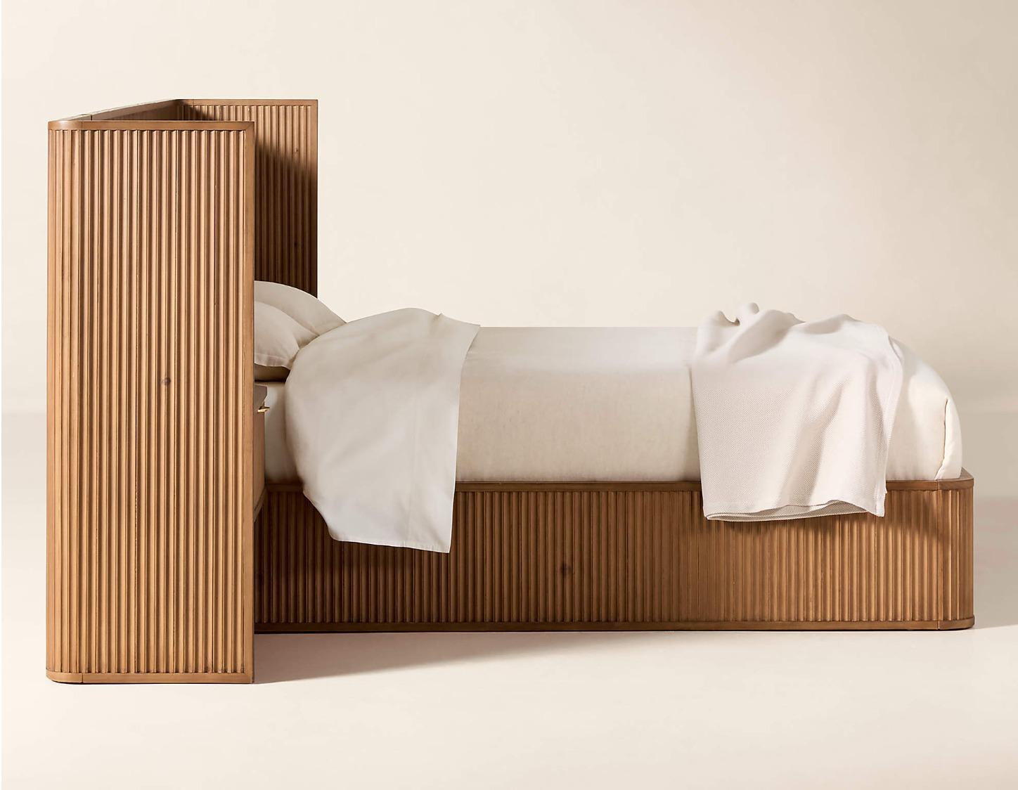 Fluted Wood Headboard Bed thumbnail 2